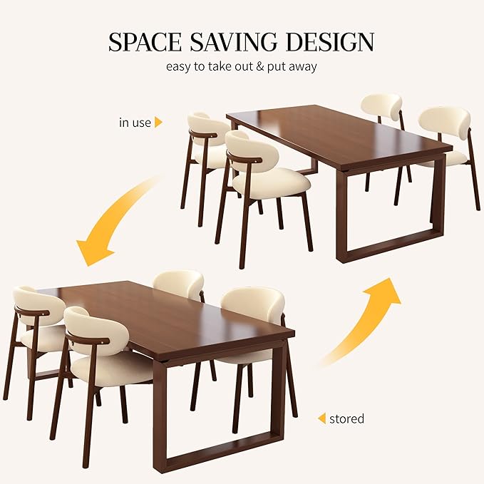 Kitchen Dining Chairs Set of 4 Modern Soft Linen Farmhouse Dining Room Chair with Metal Legs, Beige/Walnut