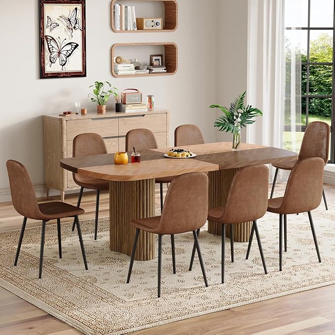Dining Table Set for 8 - Large 79" Rectangular Kitchen Table Set for 8 with Cushioned Chairs,Modern Mid-Century Wood Dining Room Tables Sets for 8 Ideal for Kitchen & Gatherings