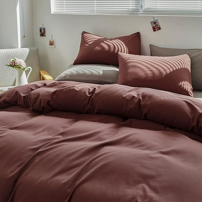 CLOTHKNOW Brick Red Comforter Set California King Rust Red Bedding Comforter Sets Dark Rust Comforter Soft Brownish Comforter with 2 x Pillow Cases