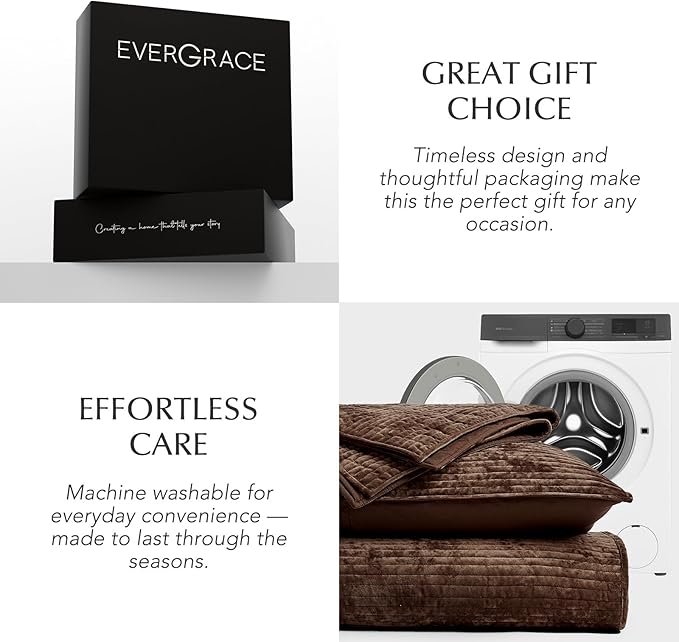 EVERGRACE Velvet Quilt Set Queen Size, Luxurious Soft Quilted Bedding Sets, Lightweight Velvet Comforter for All Season, Striped Channel Bedspread Coverlet with 2 Shams, Red Rust Brown