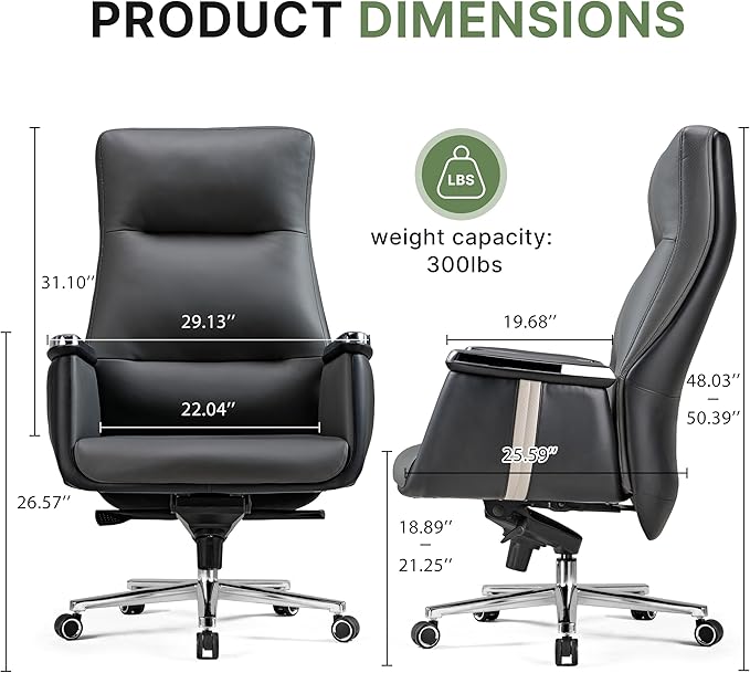 EUREKA ERGONOMIC Royal II Executive Office Chair High Back, Big and Tall with Extra Wide Seat, Silicone Leather Desk Chair Computer Chair, Modern Office Chair Home Desk Chairs-Gray