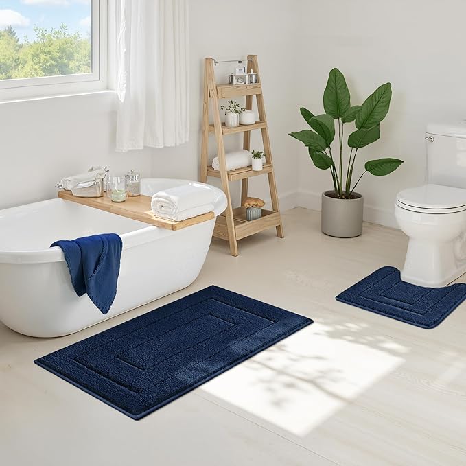 GRANNY SAYS Long Bathroom Rug Mat, Bath Mats Non-Slip, Super Soft & Water Absorbent, Large Bath Rugs, Machine Wash Dry, Bathroom for Floor, Tub and Shower, 24" x 48" Navy Blue