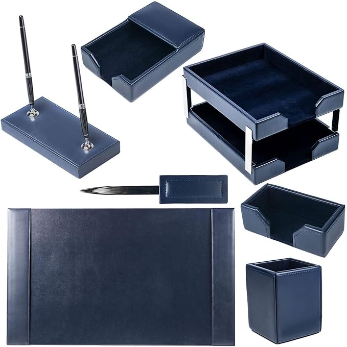 Dacasso Navy Blue Bonded Leather 9-Piece Desk Set (D5009)