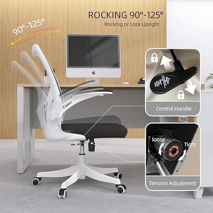 Ergonomic Office Chair, High-Back Mesh Desk Chair with Adjustable Height, Lumbar Support, Flip-Up Armrests,headrest,and Swivel Rolling Design for Home and Office Use