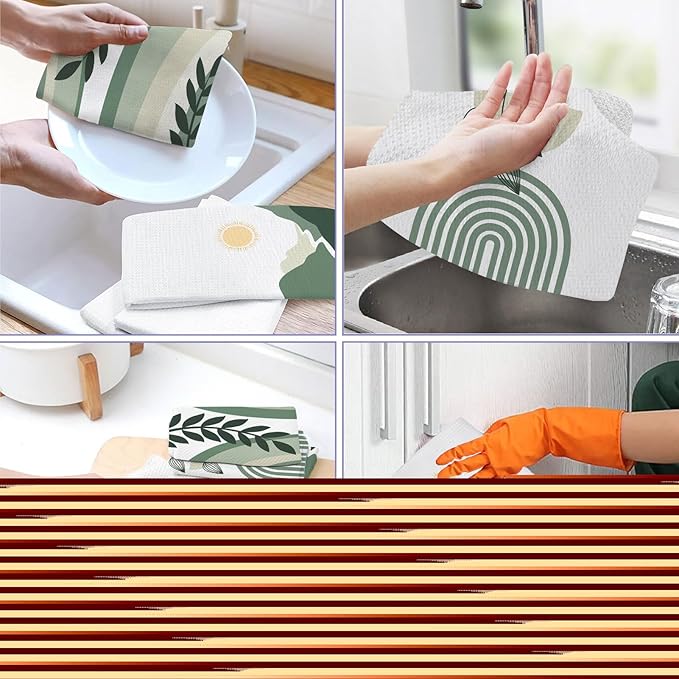 Boho Kitchen Dish Towels 4 Pack Mountains Rivers Absorbent Decorative Tea Towels