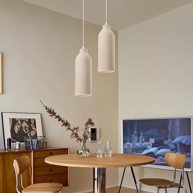 JAYMP Wabi Sabi Pendant Light for Dining Room Kitchen Island Light Hallway Restaurant Hanging Lamp E26 Base Japanese Style Wine Bottle Shape Lighting Fixture, 1 Pack (Light Brown,B Shape, D18×H50cm)