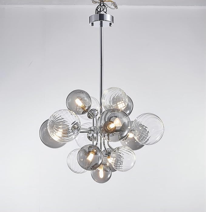Mid Century Bubble Chandelier 8-Light 24in Globe Sputnik Pendant Light Fixture Modern Silver Chandeliers with 15 Bubbles LIght Fixtures for Dining Room Kitchen Living Room Bedroom Entryway Foyer