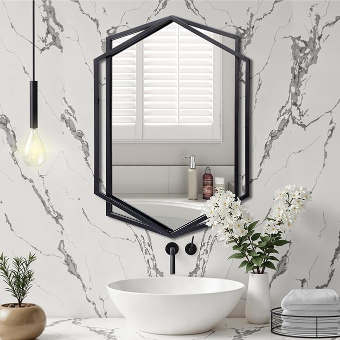 LuxenHome 31.8X22 Inch Wall Mirror, Bathroom Mirrors for Over Sink, Metal Frame Vanity Mirror for Wall, Black Mirror for Bathroom, Wall Mounted Mirror for Entryway, Bedroom, Living Room, Dining Room