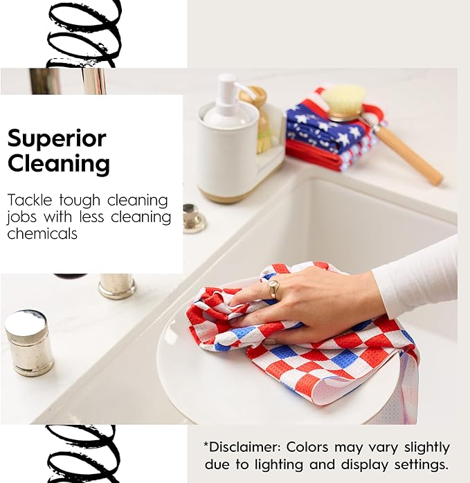GEOMETRY Patriotic Kitchen Towels Quick Dry Microfiber Red White Blue Liberty Lines 4th of July Holiday