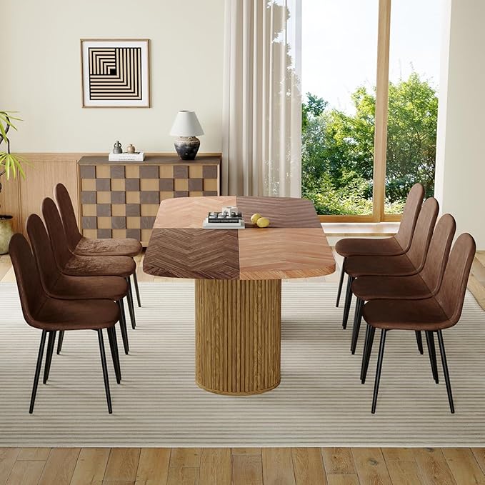 Dining Table Set for 10,Large 79" Rectangular Kitchen Table Set for 10 with Cushioned Chairs,Modern Mid-Century Wood Dining Room Table Set for 10,Ideal for Dining & Gatherings