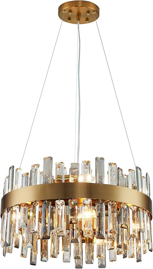 Siljoy 12-Light Modern Crystal Chandelier Luxury Gold 2-Tiers K9 Crystal Raindrop Chandelier Pendant Ceiling Light Fixture for Living Dining Room Kitchen Island Bedroom Foyer D19.7''