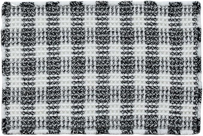 Waffle Bath Mat, Boho Bathroom Rugs Non Slip Washable Absorbent Checkered Bathroom Mat Quick Dry Farmhouse Bathroom Decor, 30"x20" Black and White