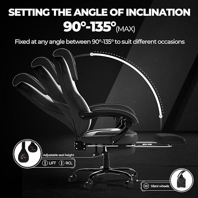 Ergonomic Office Chair with Adjustable Headrest and Footrest, High Back Desk Chair with Linkage Armrests, Reclining Swivel Chair for Home Office, Executive Office Chair (White)