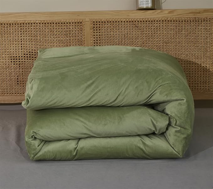 Pureant Sage Green Velvet Comforter Sets Queen Light Green Fluffy Bedding Solid Color Flannel Quilt Women Men Grass Green Comforters Micromink Sherpa Fuzzy Warm Bed Girls Boys Dorm Plush Bedding Soft