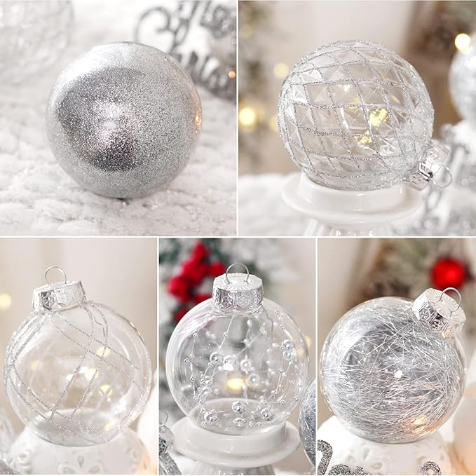 Christmas Ball Ornaments Set, 20ct Large Clear Shatterproof 3.15" Christmas Ornaments for Christmas Tree Decoration Silver Hanging Decorative Baubles for Halloween Thanks Giving Xmas Party