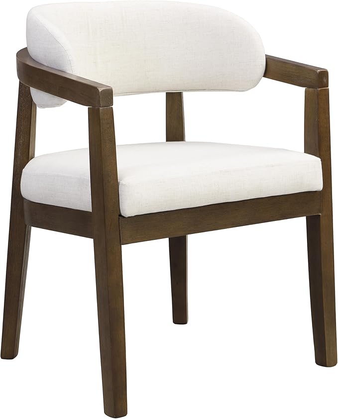 Christopher Knight Home Set of 2 Lanford Fabric Upholstered Dining Chairs, Curved Backrest Kitchen Side Chair, Soft Padded Seat&Back Cushion, Solid Wood Armchair, Ergonomic Extra Seat, Beige+Walnut