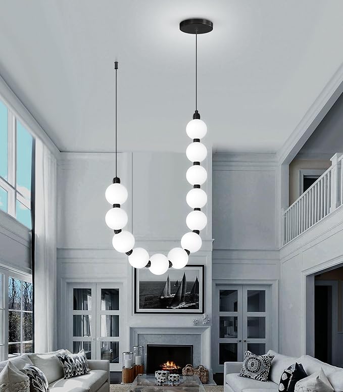 Modern Chandeliers LED Dimmable Light Acrylic Balls Ceiling Pendant Lighting for Living Room Dining Room Bedroom Adjustable Hanging Lights 25 Watts Black Lamp