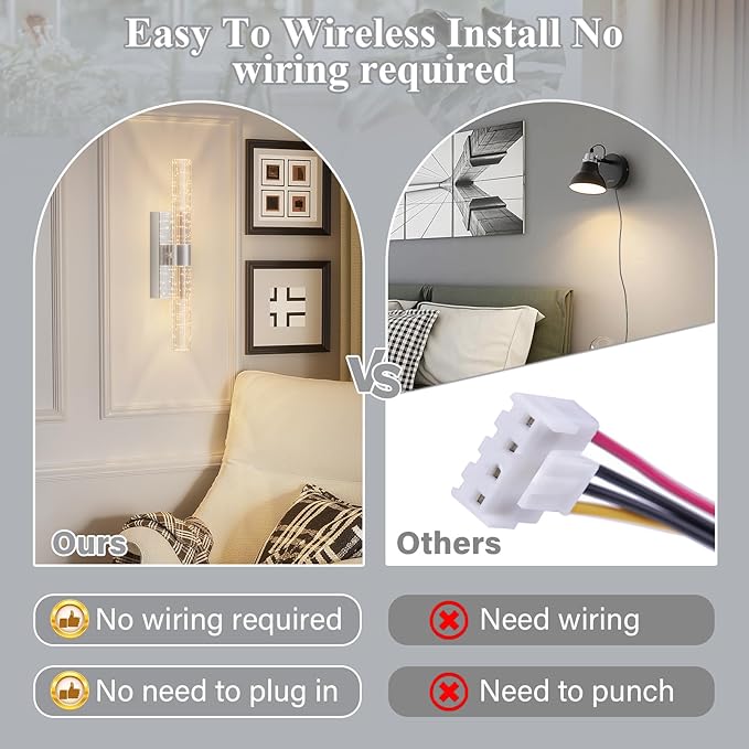 camuucci Battery Operated Sliver Wall Sconces Set of 2 Rechargeable Battery Powered Wall Light with 12000mAh Not Hardwired Dimmable Wall Lamp Fixtures for Bedroom Living Room 20.9 Inches