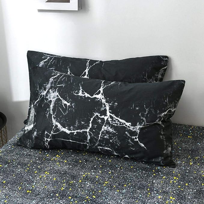 CLOTHKNOW Black Grey White King Size Comforter Set Marble Bedding Comforter Sets All Season Black Comforter Abstract Comforter with 2 x Pillow Cases