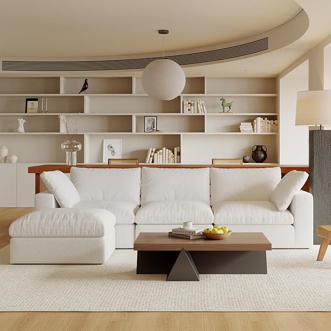 Acanva Modular L-Shaped Sectional Cloud Couch, Free Combination Minimalist Sofa with Shredded Latex Filled Cushion and Removable Slipcovers for Living Room, Home Office, 3 Seater + Ottoman