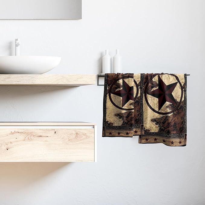 Western Texas Star Kitchen Towels Set of 2 Rustic Vintage Stars Wood Pattern 14x28 Tabletop Decor
