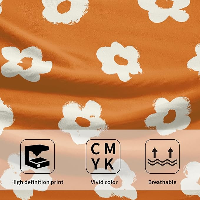 Modern Style Kitchen Towels Set of 2 Orange Floral Microfiber Dish Towels Kitchen