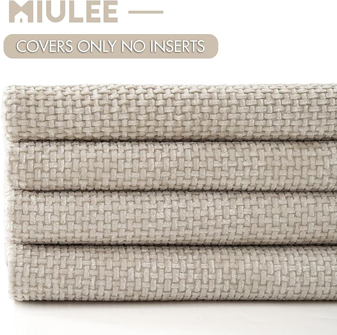 MIULEE Pack of 4 Throw Pillow Covers 16x16 Inch Cream Soft Decorative Chenille Pillow Covers Farmhouse Accent Cushion Covers for Boho Home Decor Bedroom Living Room