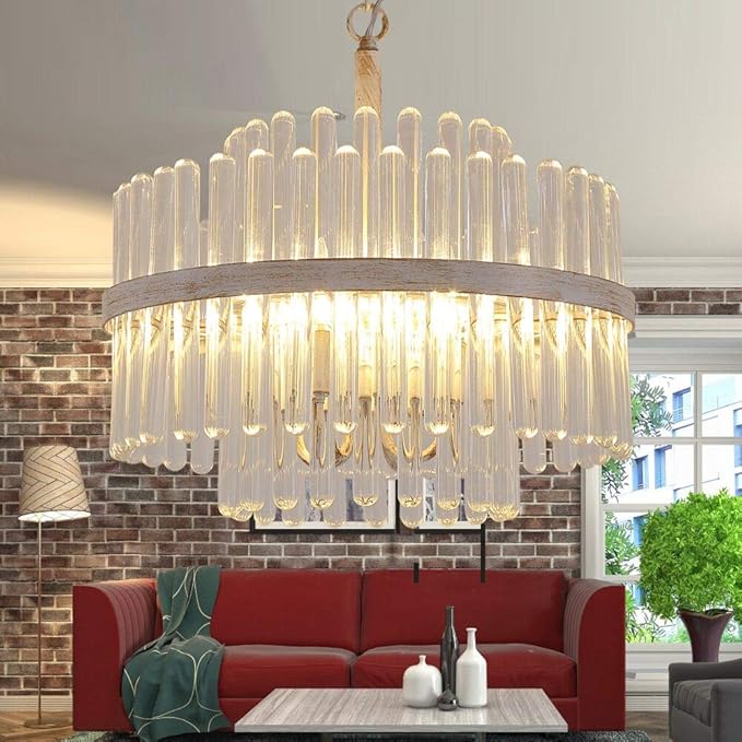 Q&S Modern Crystal Chandeliers for Dining Room,Round Glass Chandelier 4-Lights for Living Room Kitchen Island Entryway Foyer Stairway UL Listed