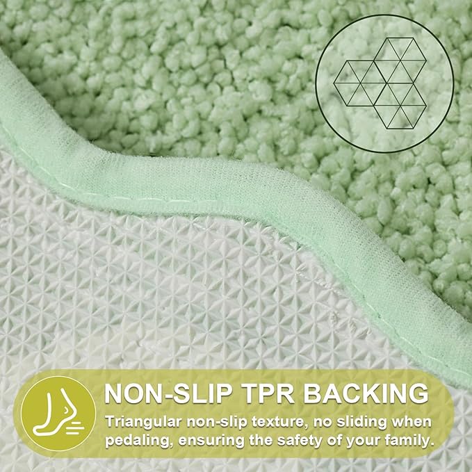 ORTIGIA Long Cute Scalloped Bathroom Rugs Runner, Fun Green Plush Microfiber Scallop Bath Mats Non Slip Washable Quick Dry Absorbent, Rug for Bathtub Sink Laundry Room Bedroom, 17x47
