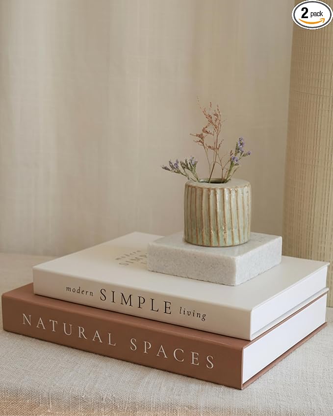 Beautiful Decorative Books - Set of 2 Boxes Enhance Your Table, Bookshelf or Mantel Shelf Decor - Aesthetic Fake/Faux Books for Modern Home Decoration, Photo Storage and as a Keepsake Box