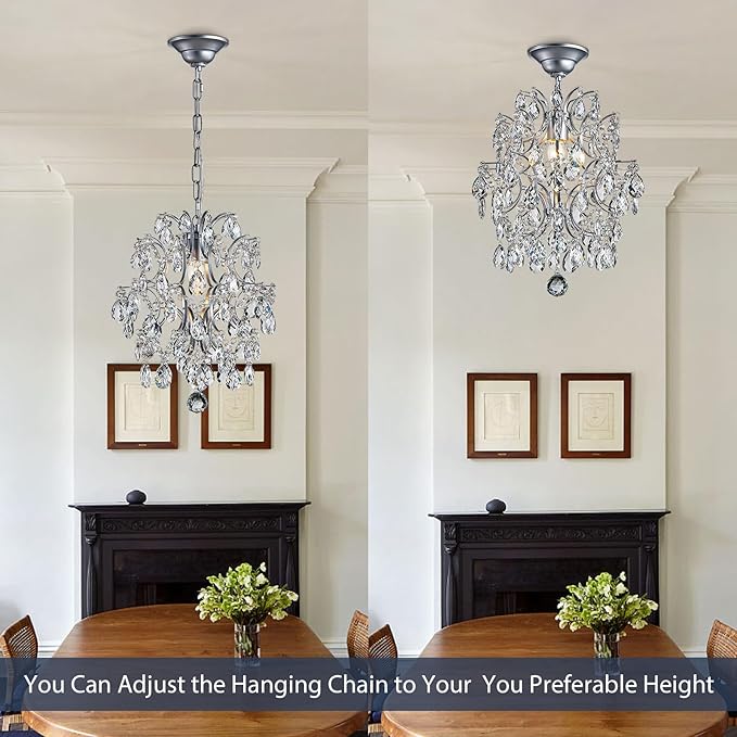 Bestier Modern Pendant Chandelier Crystal Raindrop Lighting Ceiling Light Fixture Lamp for Dining Room Bathroom Bedroom Livingroom entryway 1 E26 Bulbs Required D13 in x H16 in