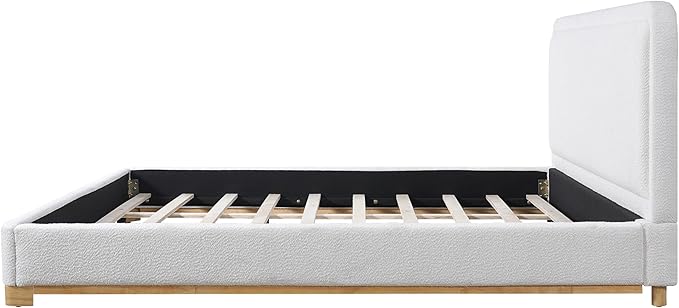 Queen Size Bed Frame, Upholstered Cloud Boucle Platform Beds Frames with Headboard, Anti-Collision Soft Rounded Corners Footboard, No Box Spring Required, Easy Assembly (40" White, Queen)