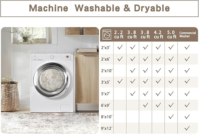 Modern Washable Rugs 9x12 Area Rugs for Living Room,Abstract Rugs for Bedroom,Large Carpets,Ultra Soft Faux Wool Retro Dining Room Rug,Non Slip&Non-Shedding Low Pile Print Rug- Beige Grey