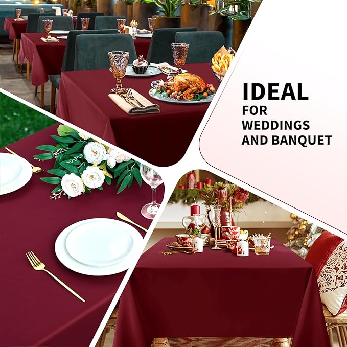 Burgundy 6 Pack Polyester Table Cloth 60 x 126 Inch, Rectangle Tablecloths for 6 Foot Tables Washable Table Cloth for Party Wedding