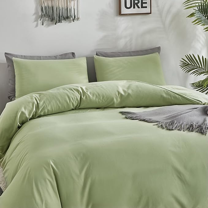 CLOTHKNOW Sage Green Queen Comforter Set 3Pcs Green Bedding Comforter Sets Soft All Season Queen Comforter with 2 x Pillow Cases