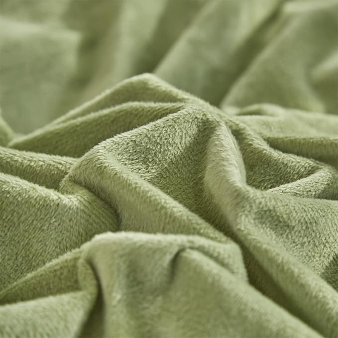 Pureant Sage Green Velvet Comforter Set King Size Light Green Fluffy Bedding Comforter Women Men Solid Green Flannel Quilt Grass Green Comforters Micromink Sherpa Fuzzy Warm Bed Plush Bedding Soft