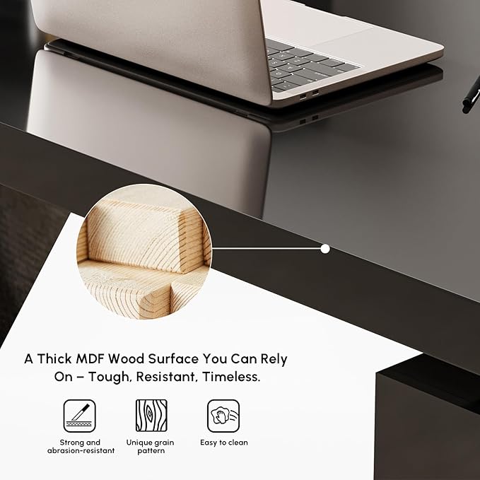 homary 70.9" Modern L-Shape Executive Desk Set, Home Office Desk with Home Office Executive Chair, Drawers & Cabinet Modern Computer Desk for Home Business Furniture, Black, Right Hand