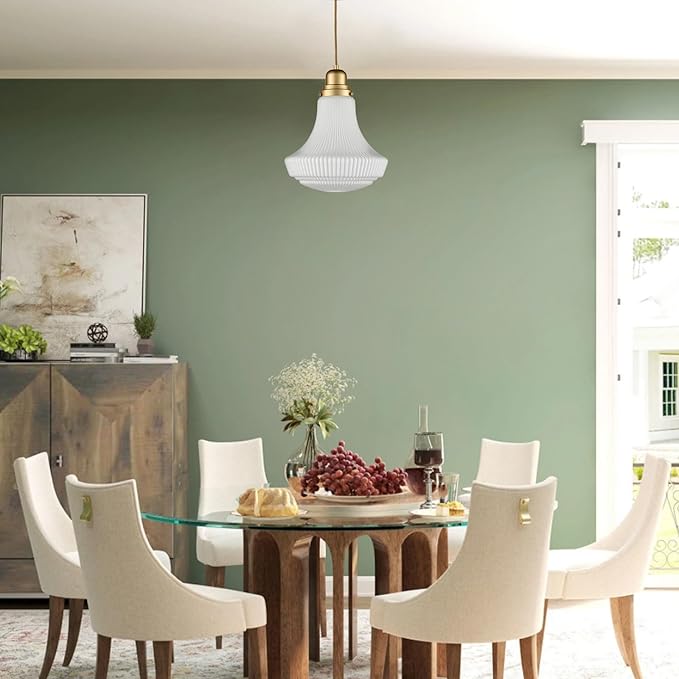 CLAXY Modern Gold Pendant Light Over Kitchen Island with Milky White Glass Shade Adjustable Hanging Pendant Lighting for Kitchen Dining Room Bedroom Restaurant