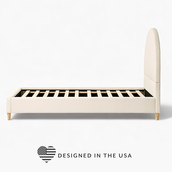 DG Casa Boucle Cloud Bed Frame with Arch Shaped Headboard, Upholstered in Soft Fabric, Platform Solid Wood Legs - Boho or Modern Style - No Box Spring Needed - Twin Size
