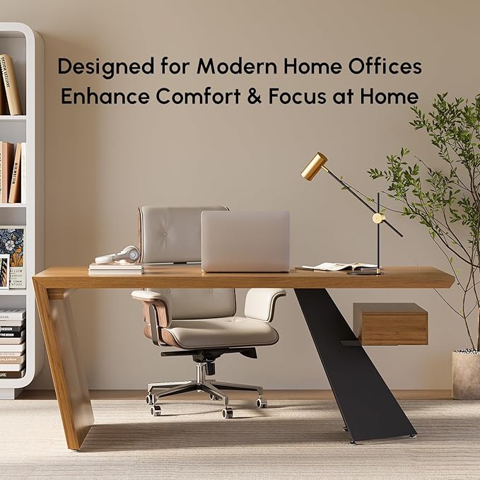 homary 70" Modern Executive Desk, Home Office Desk with Drawers Wooden Desk Made of Natural Solid Wood Home Office Computer Desk for Study, Home Office, Office