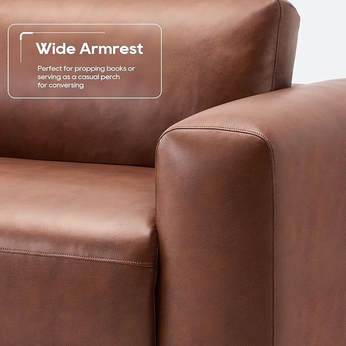 COLAMY 95" Oversized PU Leather Sofa, Comfy Sofa Couch with Extra Deep Seats, Wide Arm, Down Filled 3-Seater Modern Sofa for Living Room, Apartment Lounge-Auburn