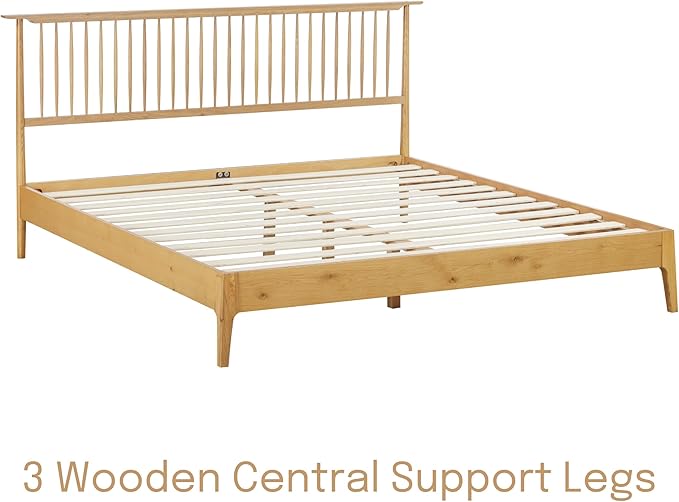 NTC Ruby Wooden Bed Frame with Headboard, Solid Oak and Rubber Wood Foundation with Silent Slats and Wood Central Supports, 1000 Lb Capacity, Effortless Assembly, Queen - Rustic Oak
