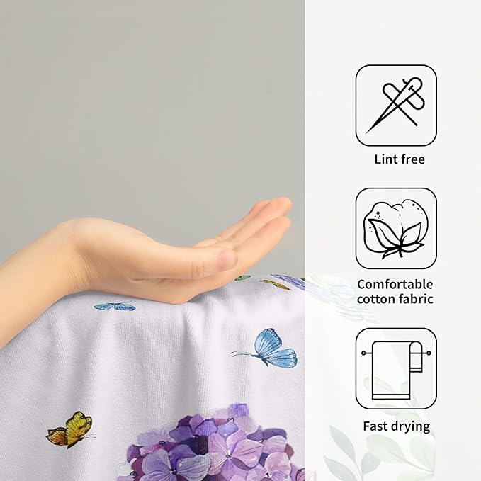 Hydrangea Daisy Kitchen Towels Set of 2 Blue Purple Floral Butterfly Absorbent Hand Tea Dish Towels Green Leaf 16x24 Tabletop Decor