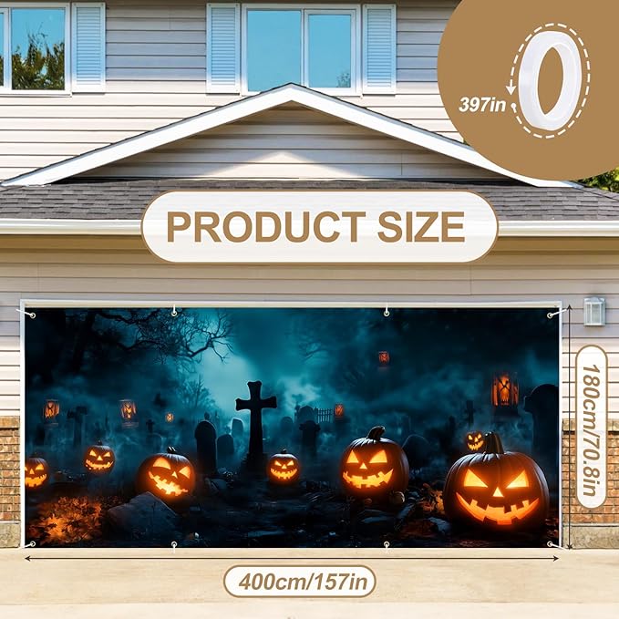 6 x 13 ft Halloween Garage Door Decorations Halloween decorations Witch Door Cover, Hanging Banner, Cauldron Backdrop Mural for Home, Outdoor, Indoor, Spooky Party, Wall, Window (Cross)