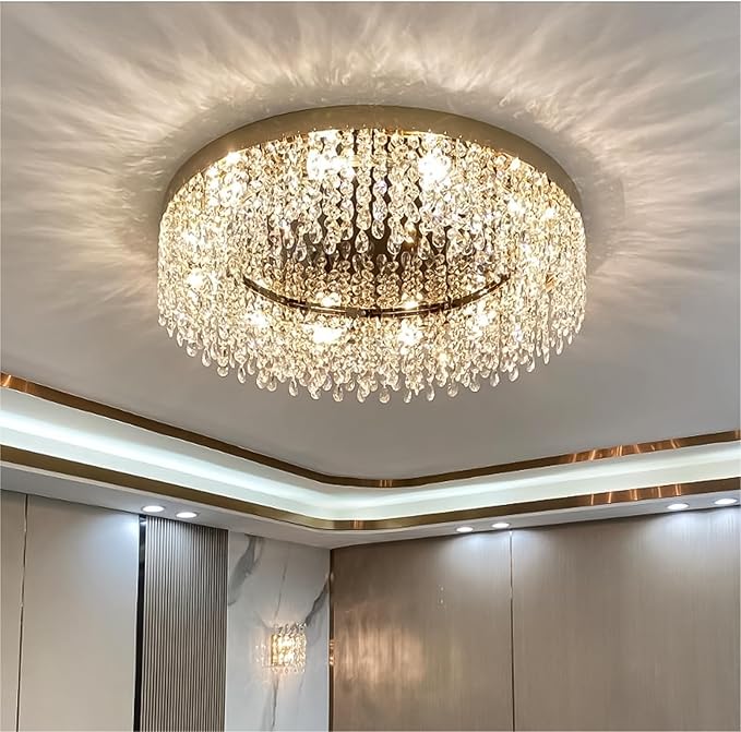 Modern Crystal Chandelier 8-Lights Large Raindrop Crystal Chandeliers Flush Mount Ceiling Light Fixture for Living Room Dining Room Bedroom
