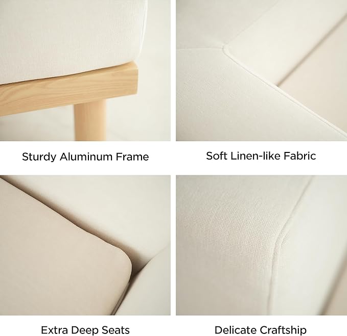 Acanva Minimalist Modular Sectional Sofa for Living Room, Wide & Deep Seat Convertible Furniture Set with Metal Frame and Movable Covers, Armless Chair, Off White