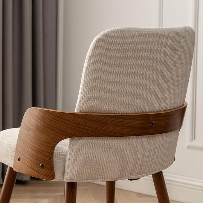 Dining Room Chairs,Mid Century Modern Kitchen Chairs,Upholstered Beige Fabric Chairs,Metal Legs Wooden Desk Chairs Armless and No Wheels for Kitchen Dining Living Room,1PCS