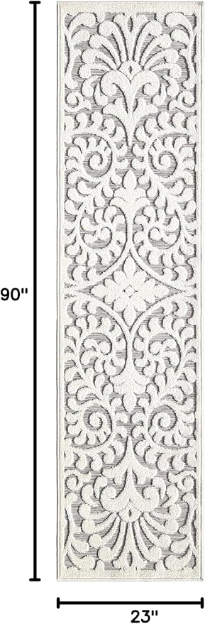 My Texas House Bluebonnets Runner Rug 1.11x7.6 Indoor Outdoor, Natural Grey