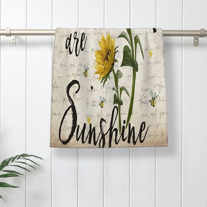 Sunflower Hand Towels Set of 2 15.7x27.5 Absorbent Kitchen Guest Towels Yellow Flower Bees