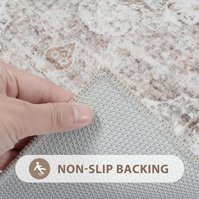 Uphome Bathroom Runner Rug, Distressed Tribal Farmhouse Light Khaki Bathroom Mat, Large Bathroom Rugs Non Slip Washable, Oriental Retro Boho Bath Mat Runner for Bathtub Sink Hallway, 24x71 inch
